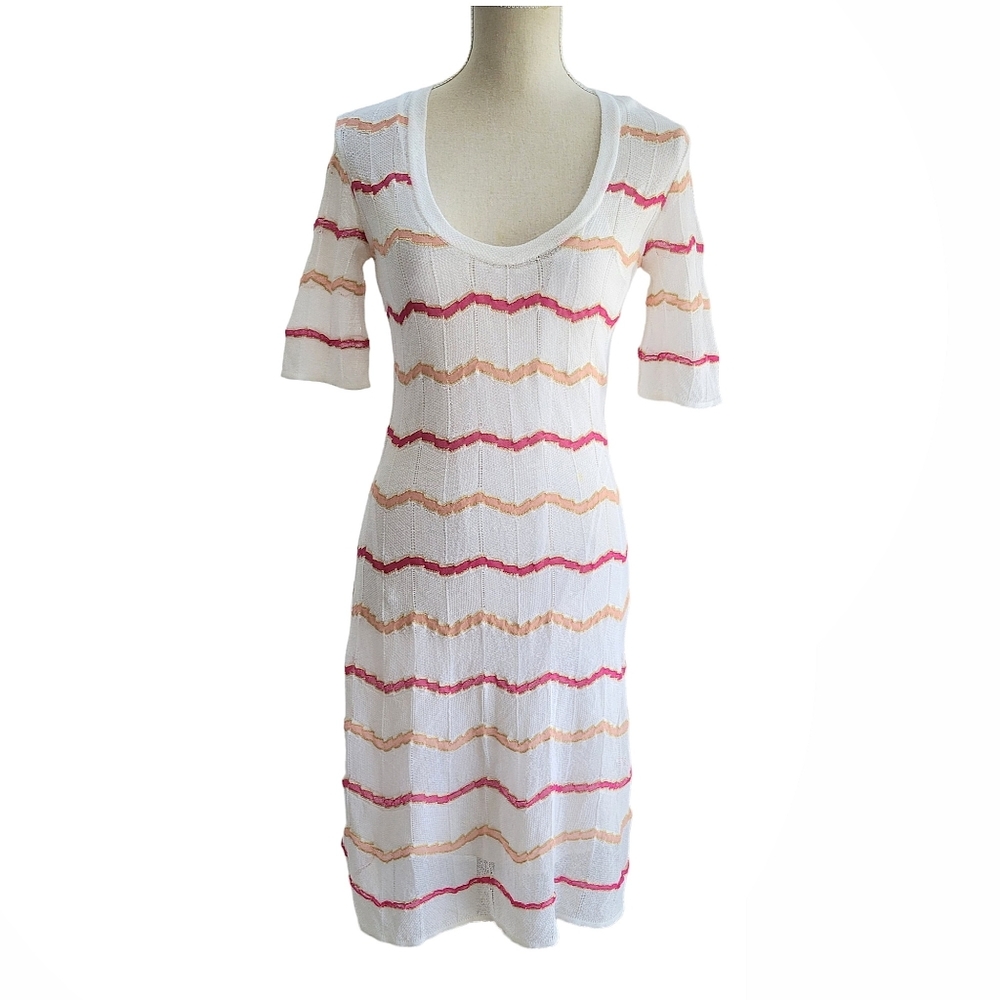 M Missoni White Zig Zag‎ Wavy Knitted Scoop Neck Dress
